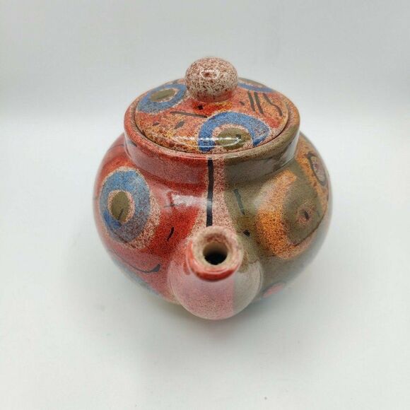 Italian Pottery Ceramic Teapot Moon and Stars Geometric Design Made in Italy - Picture 3 of 10